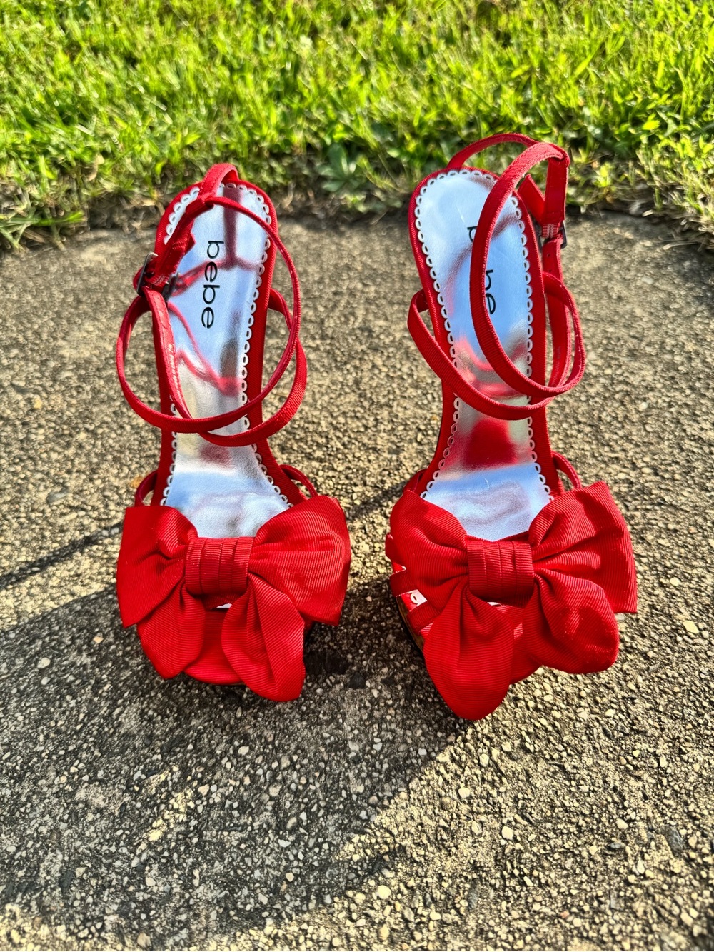 Bebe red bow cork heels YKK